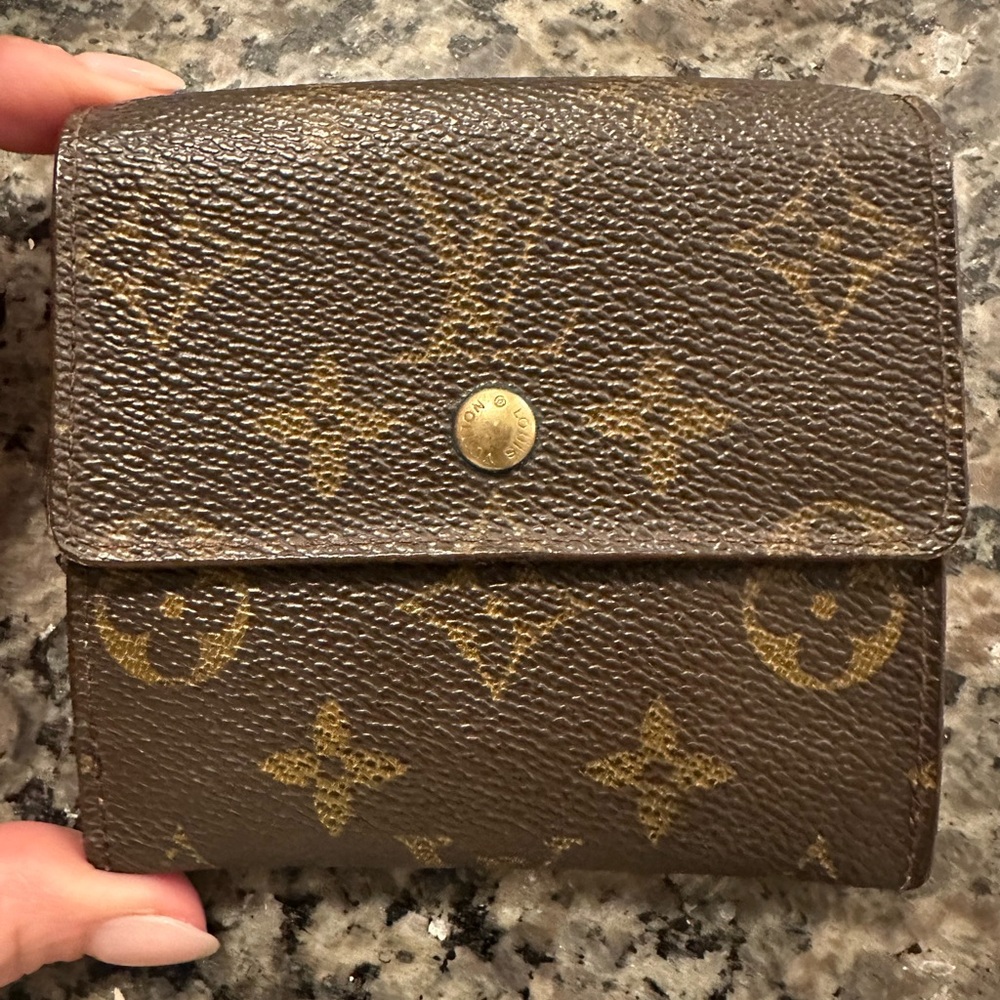 Louis Vuitton Compact Brown Monogram Wallet with Gold Hardware